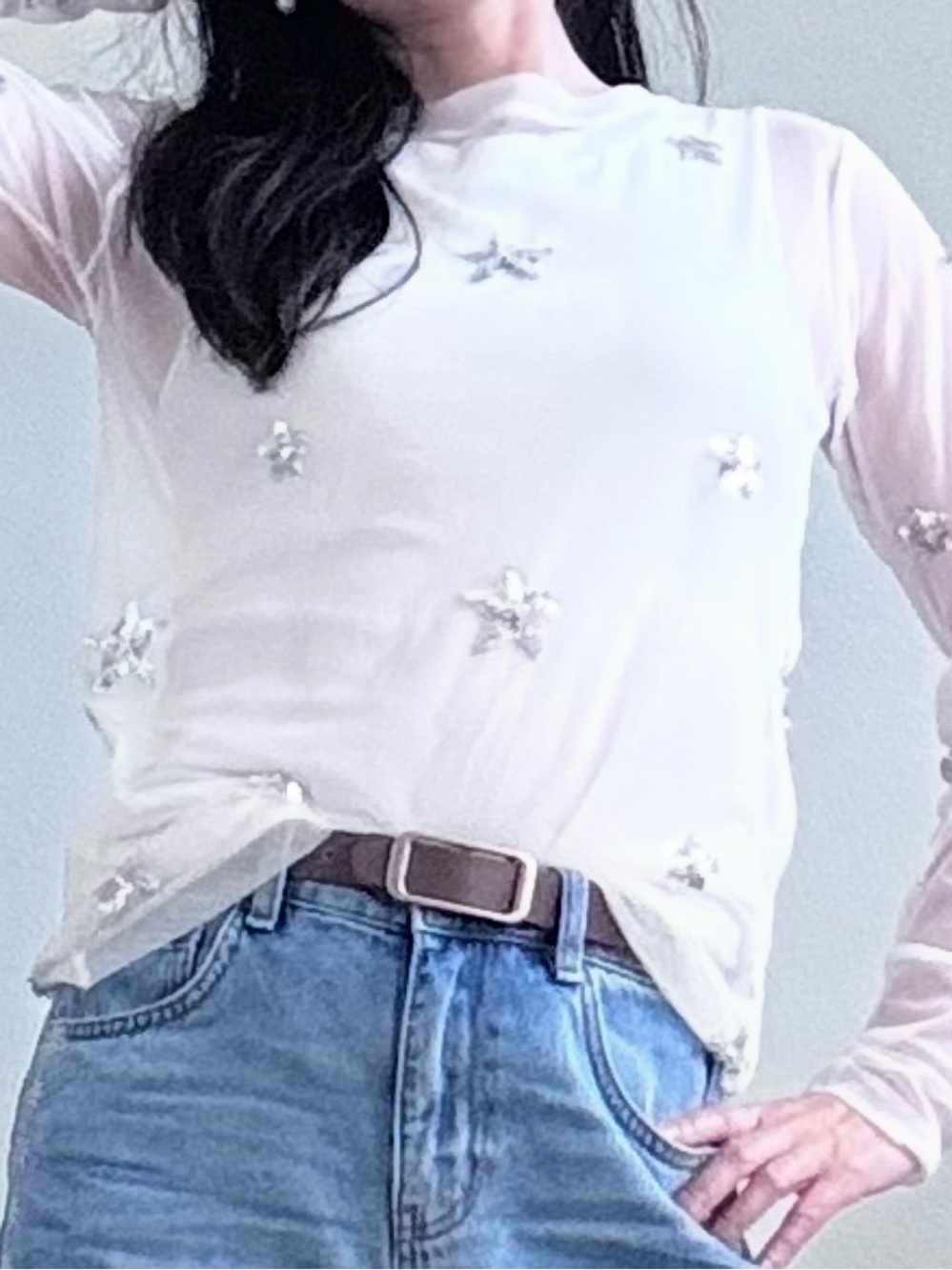 🌟P.A.R.O.S.H. White Sequin Star Mesh Top (2-Piece Set)🌟